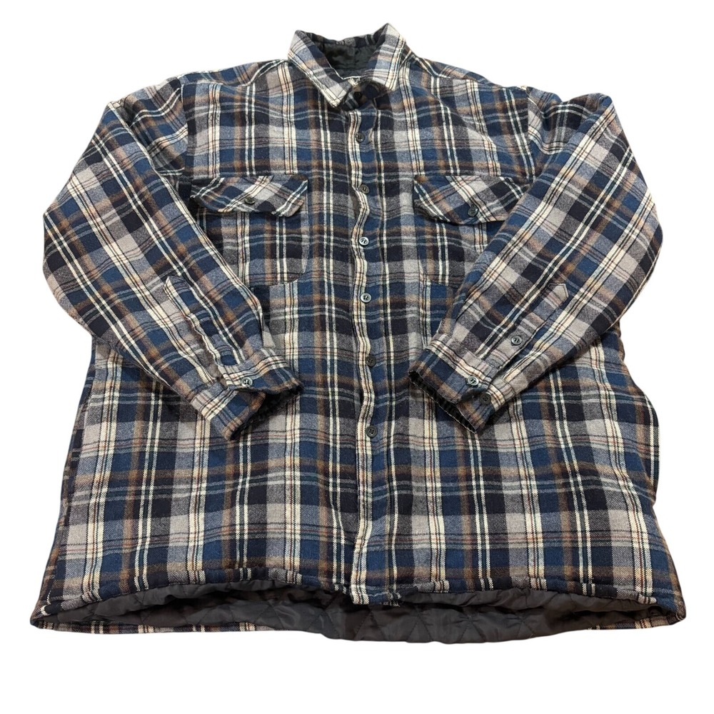 Mens Blue Plaid‎ Quilted Lined Flannel Shirt Jacket Shacket L